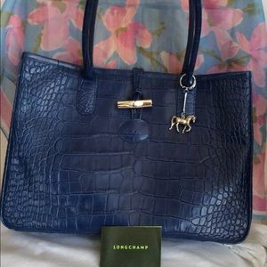 LONGCHAMP ROSEAU CROCO EMBOSSED LEATHER TOTE BAG